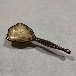 Vintage Vanity Hair Brush Floral Celluloid Top Gold Tone Handle Art Deco Style